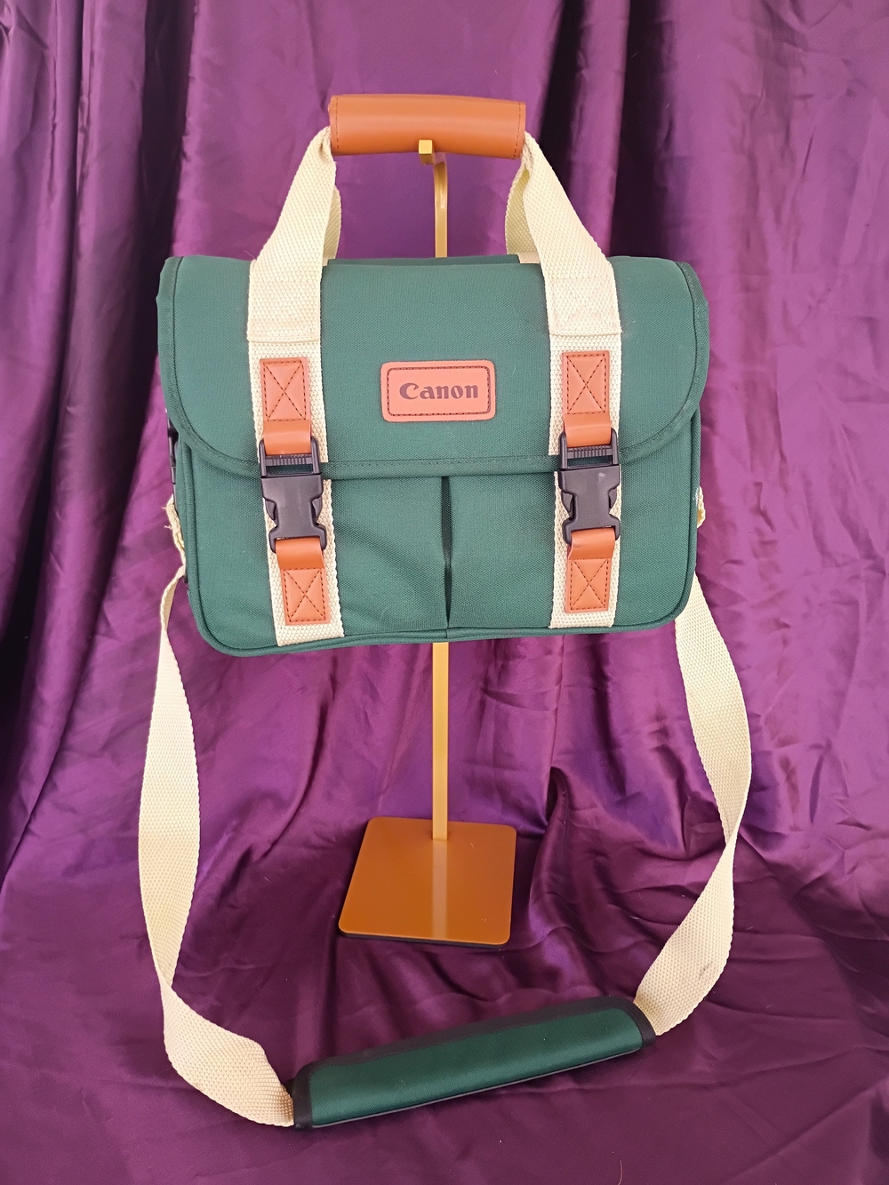 Canon Green Canvas Camera Bag with Cream Straps